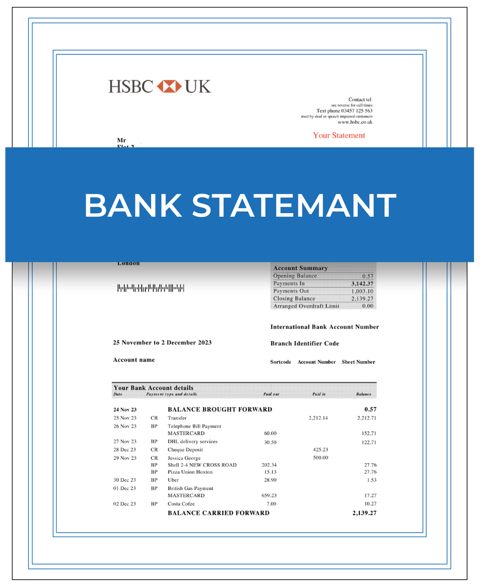 Bank statement – Next Day Apostille Service