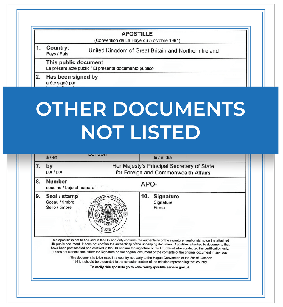 Other documents not listed – Next Day Apostille Service